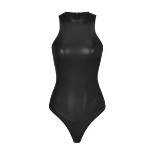 NWT SKIMS FAUX LEATHER HIGH NECK BODYSUIT SIZE XS